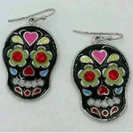 Costume Jewelry Earrings Sugar Skulls Enamel Rhinestones Pierced Photo 1