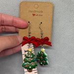Handmade Red Bow Christmas Tree Earrings Photo 4