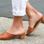 Soludos  Anthropologie Milan Mule Leather Block Heel Slide Sandals Camel Size 9.5 Photo 0