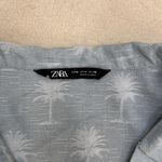 ZARA  Blue Palm Tree Print Button Down Short Sleeve Collared Blouse Shirt Top M Photo 6