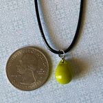 Handmade opaque chartreuse green color teardrop Czech glass simple minimalist necklace💚 Photo 4
