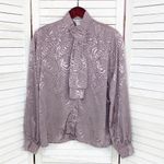 Vintage Alexandria Satin Jacquard Blouse Dusty Mauve 10 Bow Neck Pussybow Purple Photo 6