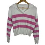 Jessica Simpson  Pink Striped Sweater Sz M V-Neck Pullover Country‎ Club Preppy Photo 0