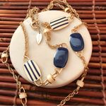 Coldwater Creek  Gold Tone Double Strand Blue and White Nautical Theme Necklace Photo 3