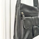 Fossil Vintage Black Leather 75082 Multi Pocket Top Zip Shoulder Bag Key Fob Photo 2