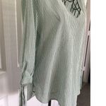 H&M L.o.g.g. Label Top Green White Searsucker V-Neck 3/4 Sleeve Womens Size 4 Photo 1