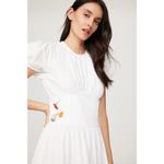 Lisa Says Gah White Floral Embroidered Puff Sleeve A-Line Midi Dress Size Small Photo 3