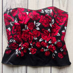 White House | Black Market Red & Black Rose Print Bustier Corset Top Photo 0