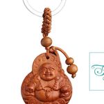LUCKY BUDDHA Carved Rosewood Novelty Keychain Brown Photo 1