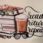 Book bag library tote stacks and coffee Photo 0