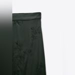 ZARA Luxury Green Bohemian Embroidered Satin Effect Wide Leg Lounge Pants Sz L Photo 5