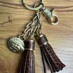 Brahmin Double Tassel Key Fob Brown Croc Embossed Bag Charm Schooner Keychain Photo 0