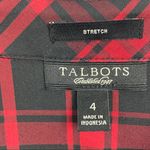 Talbots Red & Black Tartan Plaid Half Button Ruffled Long Sleeves Top, Size 4 Photo 2