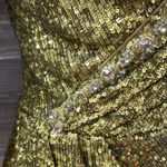 Theia Green Sequin Mesh Faux Wrap MIDI Dress 3/4 Length Sleeve Size 4 NWT Photo 2