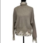 Princess Polly Just Polly New York Tan Crochet Knit Turtleneck Sweater M Boho Boxy Raw Hem Photo 1