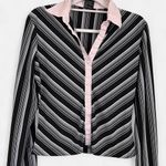 None Y2K Vintage Chevron Stripe Baby Pink + Black Stretch Button Down k fashion xl Photo 4