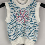 ZARA White Blue Zebra Flower Knit Academia Preppy Sweater Vest Size S Photo 0