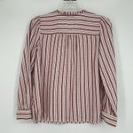 Loft Boho Stripe Ruffle Tie Neck Top Cream Red Split Neck Long Sleeve Size S Photo 6