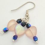 Handcrafted Frosted Pink Glass Hearts & Beaded Dangle Earrings Photo 1