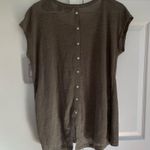 Tahari Top L 100% Linen Slub Jersey Round Neck Button Back Boxy Sleeveless Green Photo 4