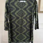 Attitudes by Renee Green Black Southwestern Blanket Print Stretchy 3/4 Sleeve Tu Size M Photo 0