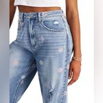 Tinseltown  Light Blue Floral Distressed Wide Leg Jeans Flower Peace Size 7 Jrs Photo 6