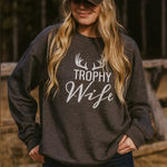Tultex Trophy Wife Crewneck Sweatshirt Gray Deer Hunter Funny Holiday Loungewear Size L Photo 0