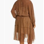 Vince  Brown Polka Starry Dot Shirred Long Sleeve Dress Size S Photo 1