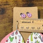 None Women's Lady Bug Studs Succulent Cactus Plant Dangle Earrings Set Pink White Photo 3