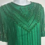 Vintage Silk Beaded Kelly Green Top Nite Waves Samir Suri Size Small Photo 2