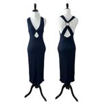 Free People Vintage Y2K All The Right Angles Body Con Midi Dress Navy Cut Out XS Photo 2