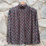 Cambridge Vintage Wool Blend High Neck Green Paisley Button Down Shirt Photo 0