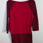 Norma Kamali  Tunic Top Womens XL Red Black Stripe 100% Organic Cotton 3/4 Sleeve Photo 3
