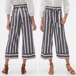 Banana Republic  Blake Linen Cropped Pants Size 4 Wide Leg Gray White Tan Stripe Photo 13