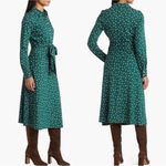 Boden Laura Polka Dot Jersey Midi Shirt Dress Size 12L Forest Green Long Sleeve Photo 2