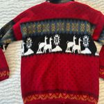 100% Wool Red Alpaca Patterned Fleece Jacket Size L Photo 4