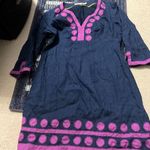 Boden blue linen polka dot embroidred mini dress 4P Purple Photo 2