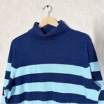Lands' End Lands’ End 100% Cashmere Turtleneck Sweater in Deep Sea Navy/Aqua Stripe XLT Photo 2