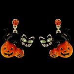 Black Cat Jack O Lantern Earrings New Halloween Festive Trick or Treat S… Photo 2