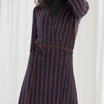 & Other Stories & Other Stories Glitter Stripe Long Sleeve Wrap Dress Blue Brown Gold Size 4 Photo 1