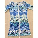 Jean‎ Pierre Klifa Womens Size Large Shift Dress Blue Floral Print Watercolor Photo 7