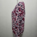 Lucky Brand  Blue & Red Floral Print Long Sleeve Blouse Size Medium Photo 1