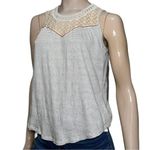 Maeve Anthropologie  Women’s Size S Navy Blue White Pinstripe Lace Trim Tank Top Photo 3