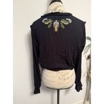 Free People  Serafina Boho Top Size Small Black Embroidered Lace Oversized Blouse Photo 2