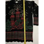 Holiday Time Christmas Knitted Sweater Black Candles Metallic Thread SZ Small Ugly Sweater Photo 2