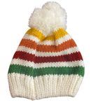 C.C. Beanie winter hat striped Pom Pom Green Photo 2