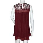 Doe & Rae  Shirt Womens Medium Burgundy Red Sheer Lace Yoke Flowy‎ Boho Peasant Photo 2