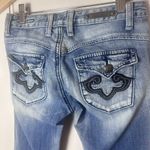 REROCK For Express Jeans Womens 25 Bootcut Stretch Thick Stitch Western Flap Blue Photo 2