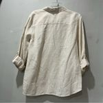 Chico's  sz 2 Large Linen Top Shirt White Beige Pinstripe Stripe Coastal Grandma Photo 7