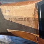 Manolo Blahnik Pumps Beige Camel Brown Leather Purple Stitching Shoes 37 Photo 6